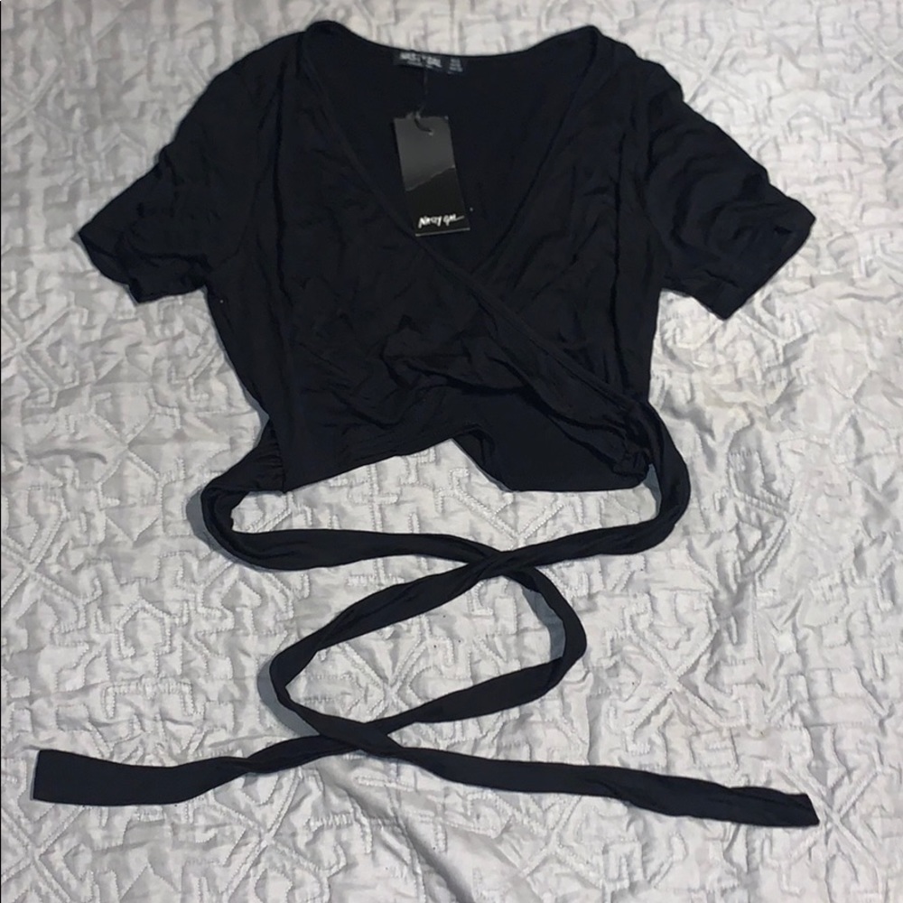 Black nasty gal cropped wrap around tee